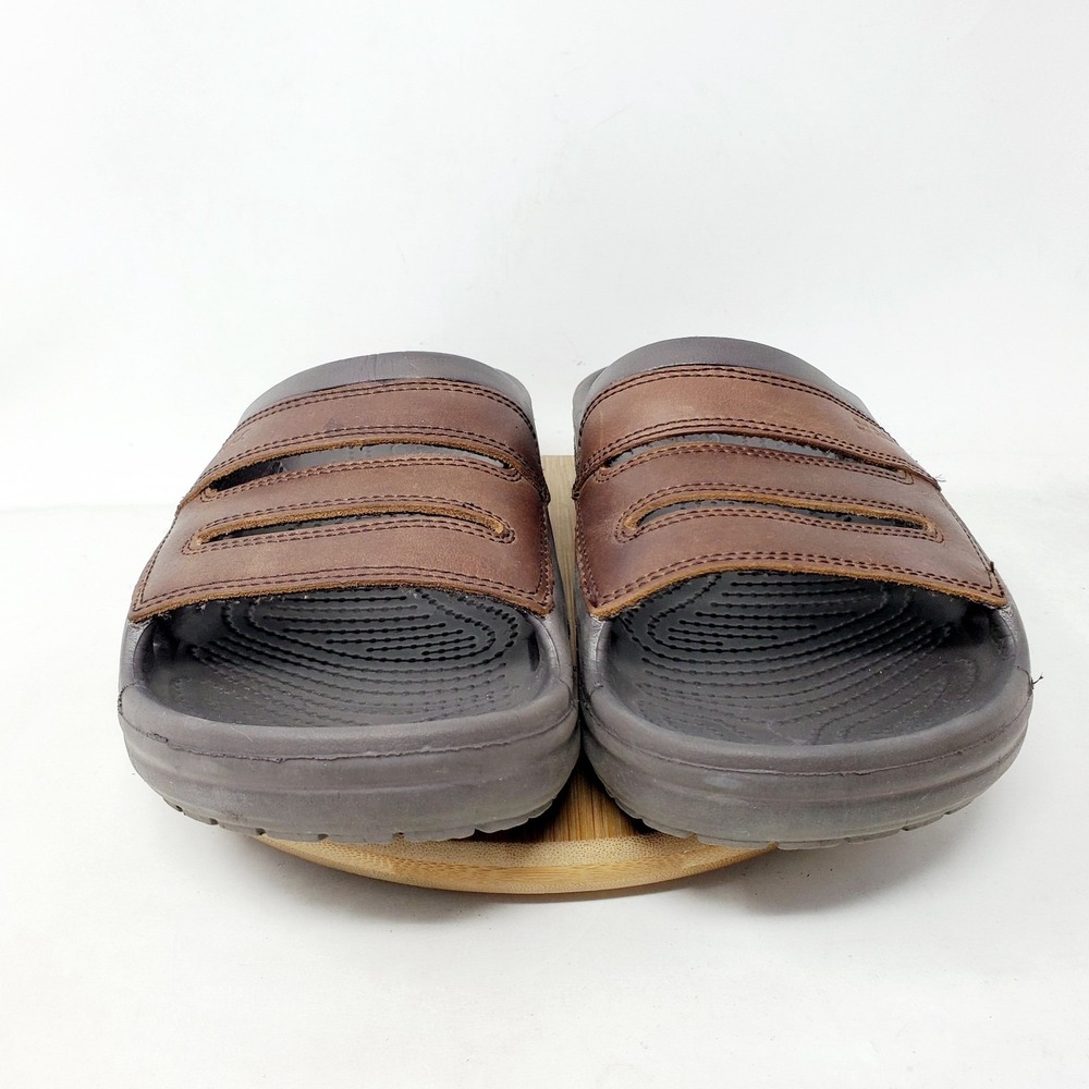 Crocs Yukon Mesa Slide Sandals Mens 9 Brown Leather Slip On Shoes - Picture 4 of 13